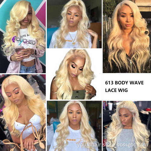 Best Quality HD 613 Color 13x4 Transparent Lace Front Wig Human Hair Body Wave Blonde Full Lace Wig Blonde Hd Lace Frontal Wigs